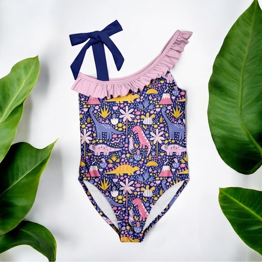Millie Loves Lily Girls Navy Assymetrical Dinosaur Print 1-piece
Swimsuit